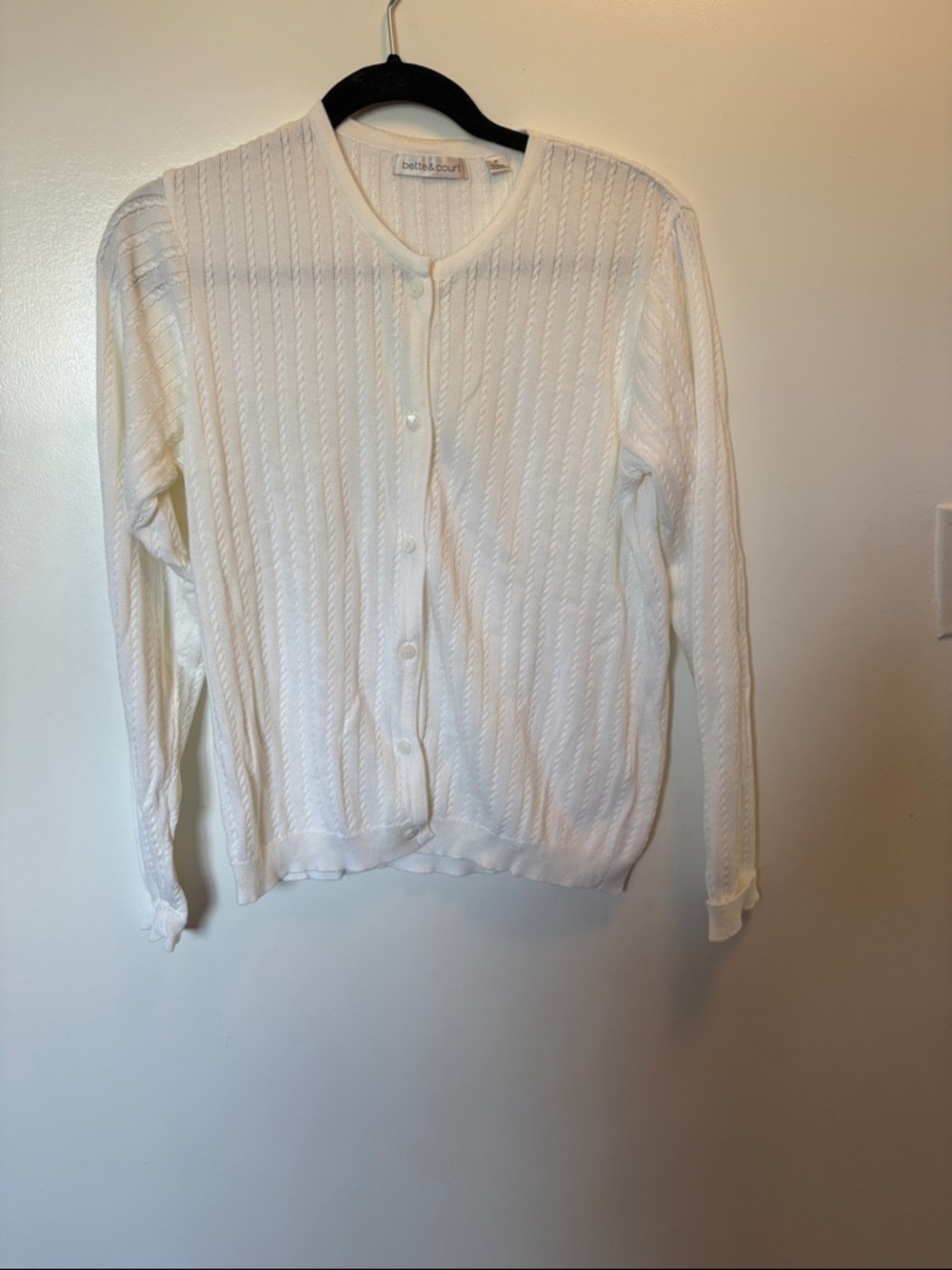 Bette & Court White Cable Knit Button-Front Sweater